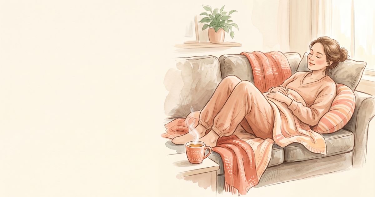 Editorial illustration for the Wermom App guide on postpartum depression vs baby blues — soft window light, postpartum mother holding newborn, warm rose and cream palette.
