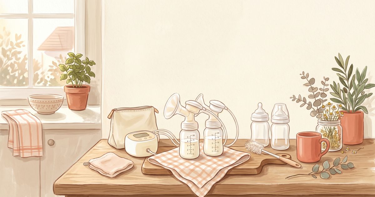 Editorial illustration of softly lit baby bottles with measurement lines in cream and peach tones for the Wermom App feeding-amount chart by age.