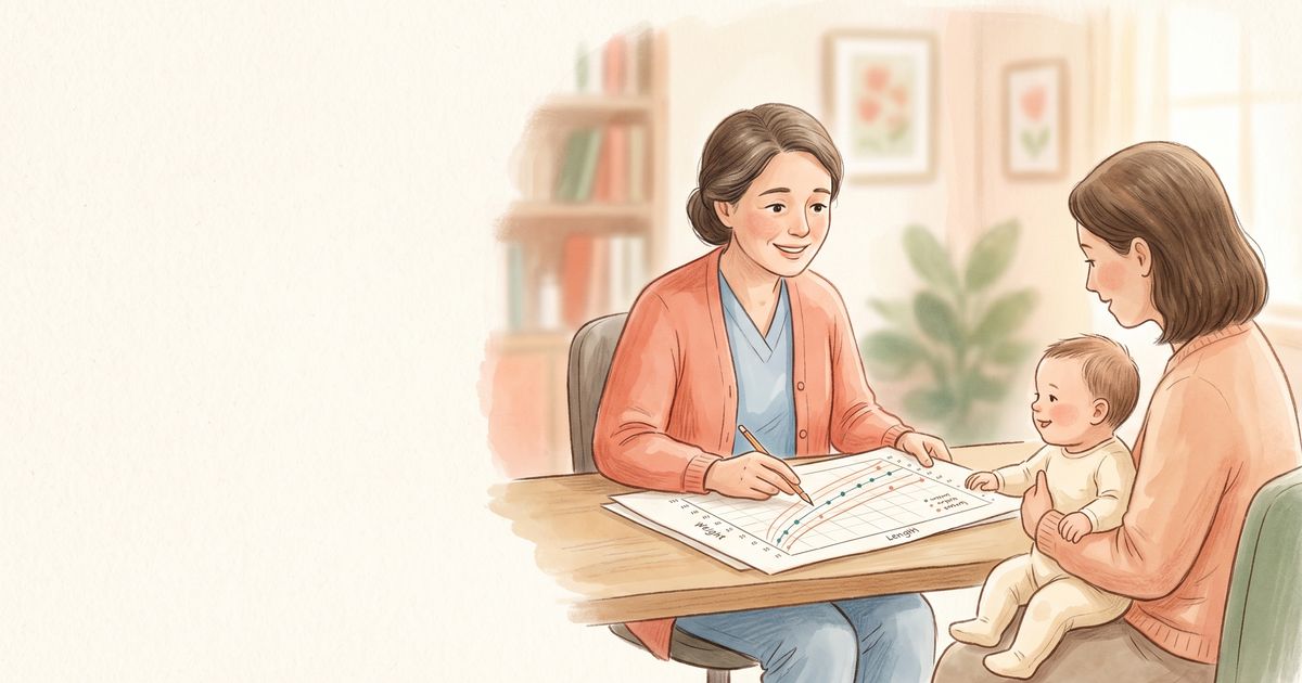 Editorial illustration for the Wermom App baby stool color chart guide — pediatrician-reviewed palette of normal and concerning infant poop colors.